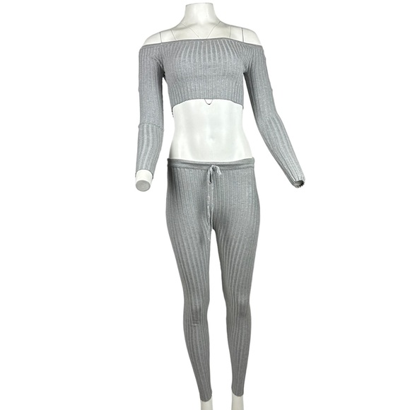Two Piece Ribbed Legging Set Heather Gray - Picture 1 of 3